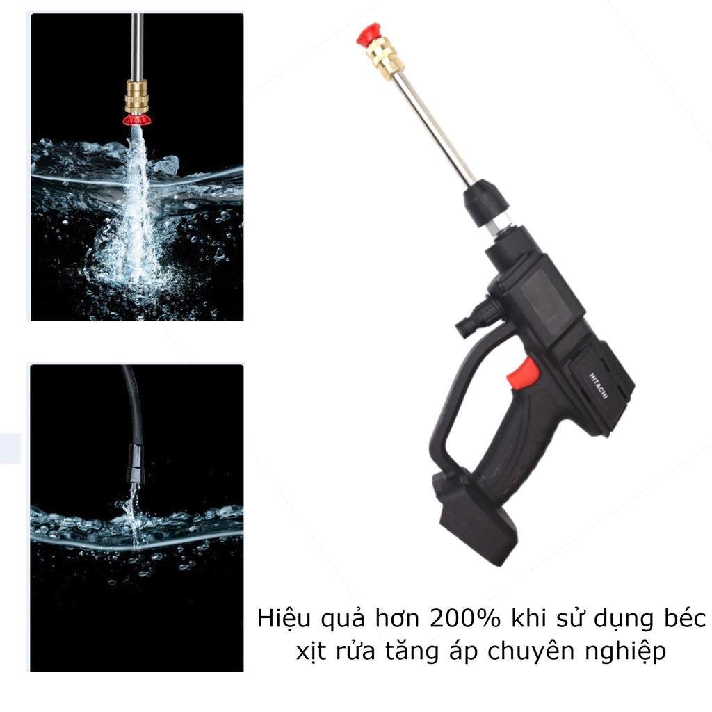 Máy rửa xe Hitachi dùng pin 10 cell nhiều chế độ có kèm bình xịt và ống nước dùng tưới cây, rửa xe, rửa điều hòa