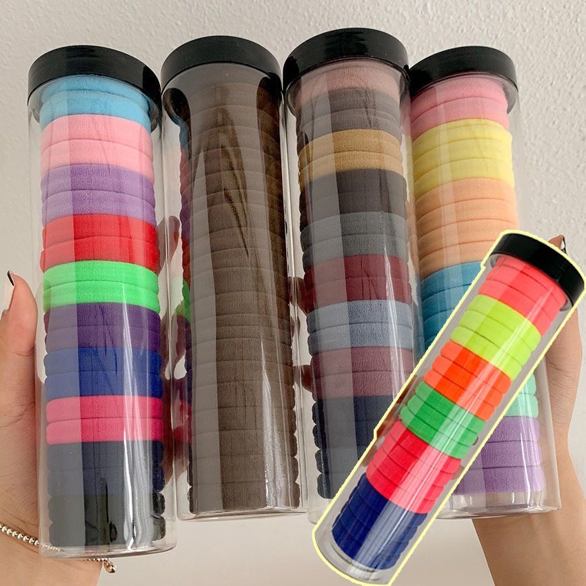 Sét 20 Chun Buộc Tóc Nữ Trơn Nhiều Màu Sắc Có Ống Đựng Trong Suốt Dành Cho Nữ
