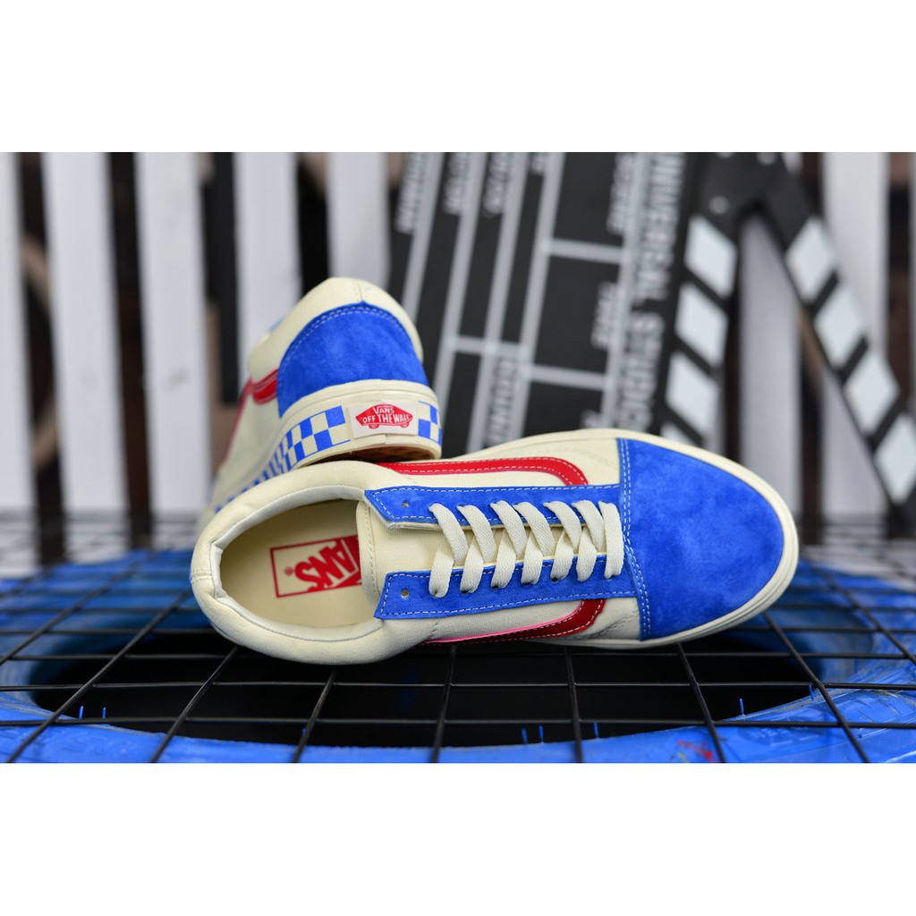 【With shoe box】Giầy Sneaker Vans Old Skool Caro Xanh Dương Authentic uy tín