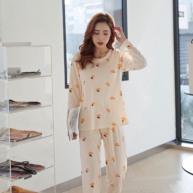 xiaohan korea spring autumn loose female nightwear round neck long sleeve sleepwear set cute print large size pajamas | BigBuy360 - bigbuy360.vn