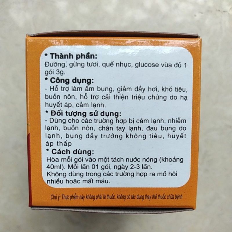 TRÀ GỪNG ĐẠI UY hộp 10 túi dạng cốm hòa tan, hỗ trợ nhiễm lạnh, hạ HA