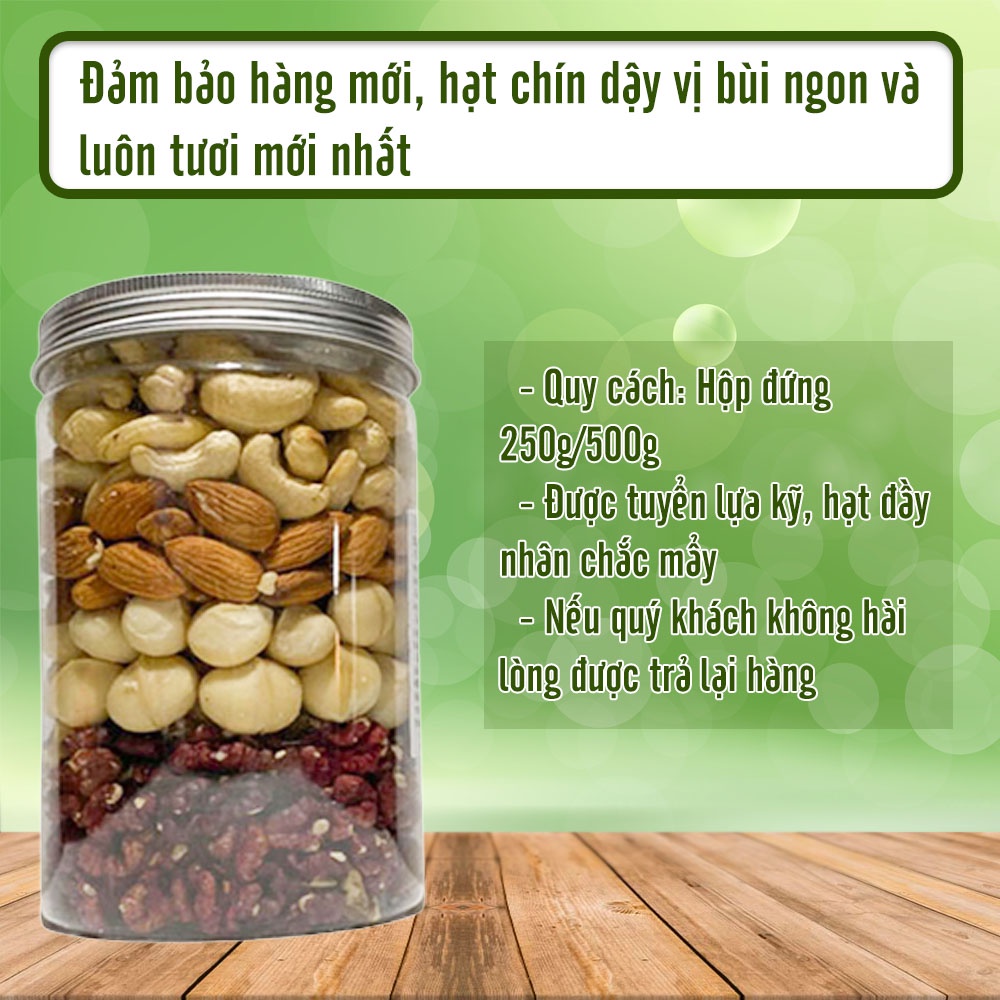 Hạt dinh dưỡng mix 5 loại hạt QU17 hộp 250g/500g gồm óc chó đỏ mỹ, óc chó nếp, hạnh nhân, măc ca, hạt điều - U QUEEN