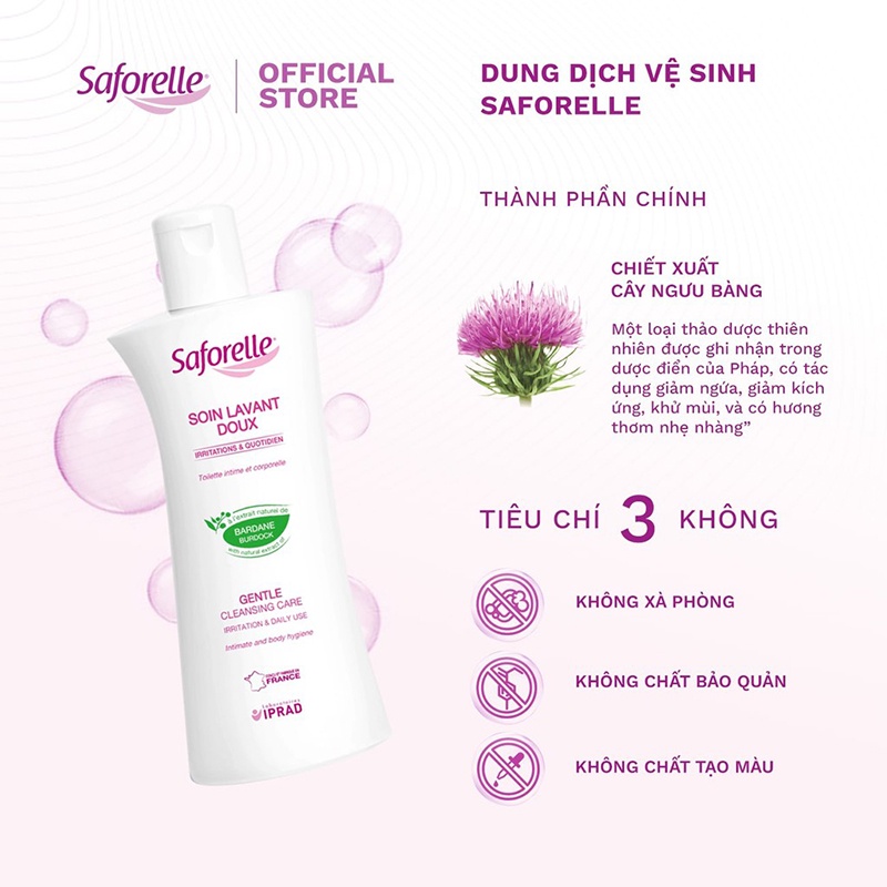 [Hàng Pháp Chính Hãng] Dung Dịch Vệ Sinh Phụ Nữ Saforelle Soin Lavant Doux Saffore 250ml Cho Cả Da Nhạy Cảm