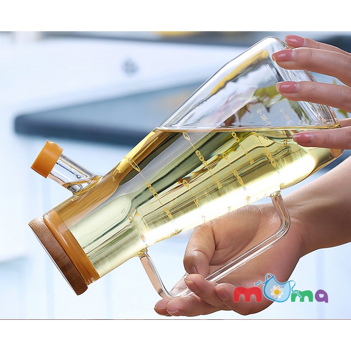 Bình, chai, lọ thủy tinh có nắp gỗ, nút silicon Oil Can đựng dầu ăn, giấm,nước tương,nước mắm,dung dịch, dung tích 650ml