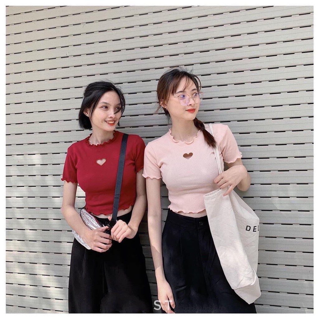 ÁO CROPTOP KHOÉT TRÁI TIM CUỐN BIÊN CHẤT THUN RẺ NHIỀU MÀU