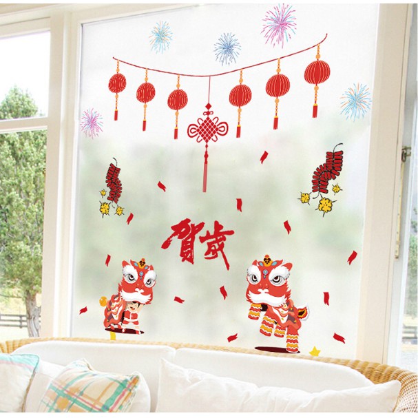 Decal trang trí tết - Lân Sư Rồng và trang trí Chào Xuân