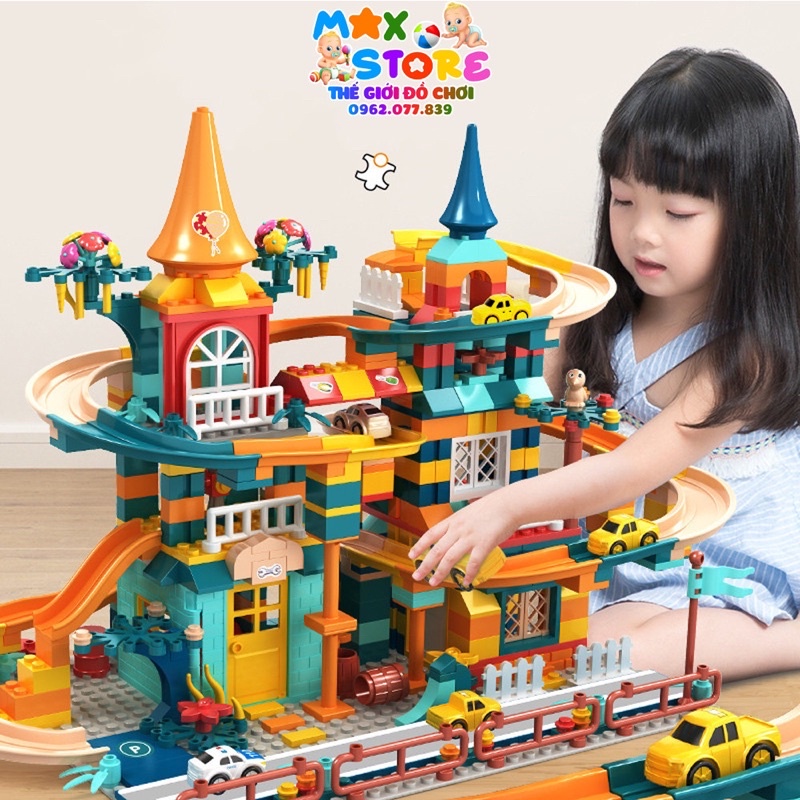 Đồ Chơi Lắp Ráp Xếp Hình Đường Ray Ô Tô Cầu Trượt 512 Chi Tiết Kèm Oto