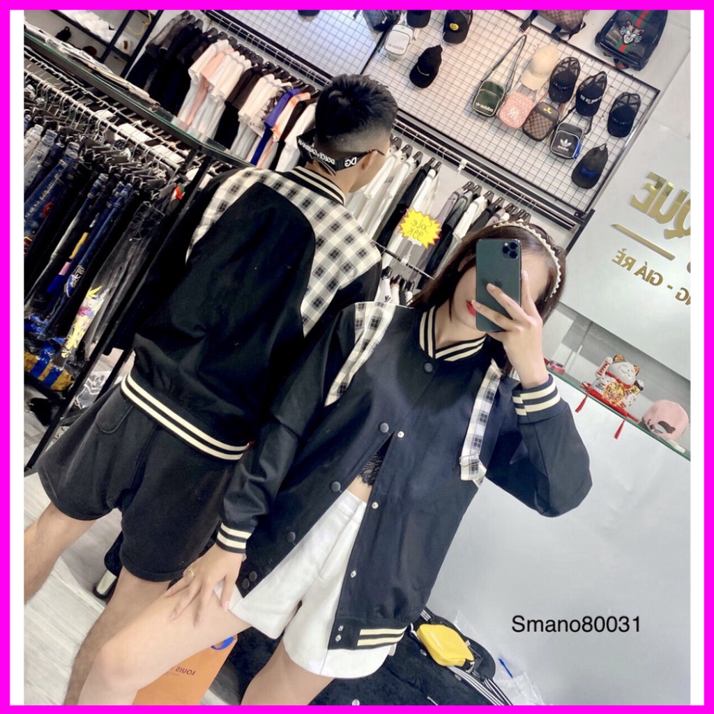 Áo khoác bomber nỉ kẻ lưng caro from dáng unisex phù hợp cả nam nữ. wkshop
