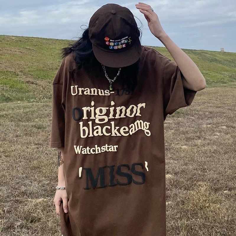 AMOI Áo Thun Ngắn Tay Dáng Rộng Phong Cách Retro Thời Trang Cho Nữ 2022