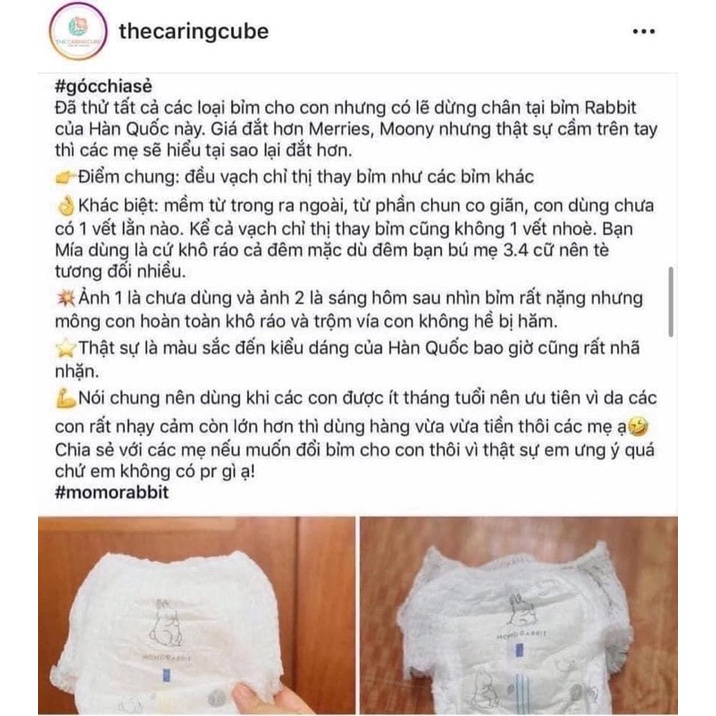 Bỉm dán/ tã dán/ quần sơ sinh Momo Rabbit nội địa Hàn size S36, M32, L28, XL22, XXL18 - The Caring Cube