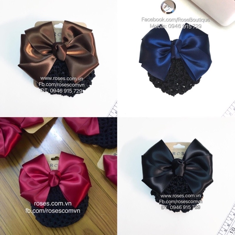 Kẹp nơ có lưới búi ROSES Hair Accessories