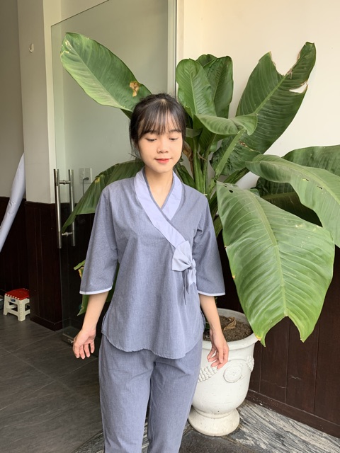 Áo lam đi chùa _ xéo nơ bên hông