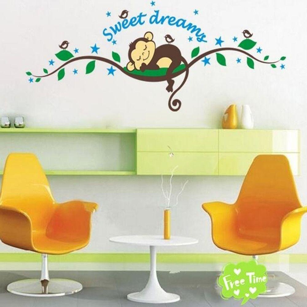 Sticker Dán Tường Chống Thấm Nước Họa Tiết Hình Con Khỉ Đáng Yêu Dùng Trang Trí Phòng Trẻ