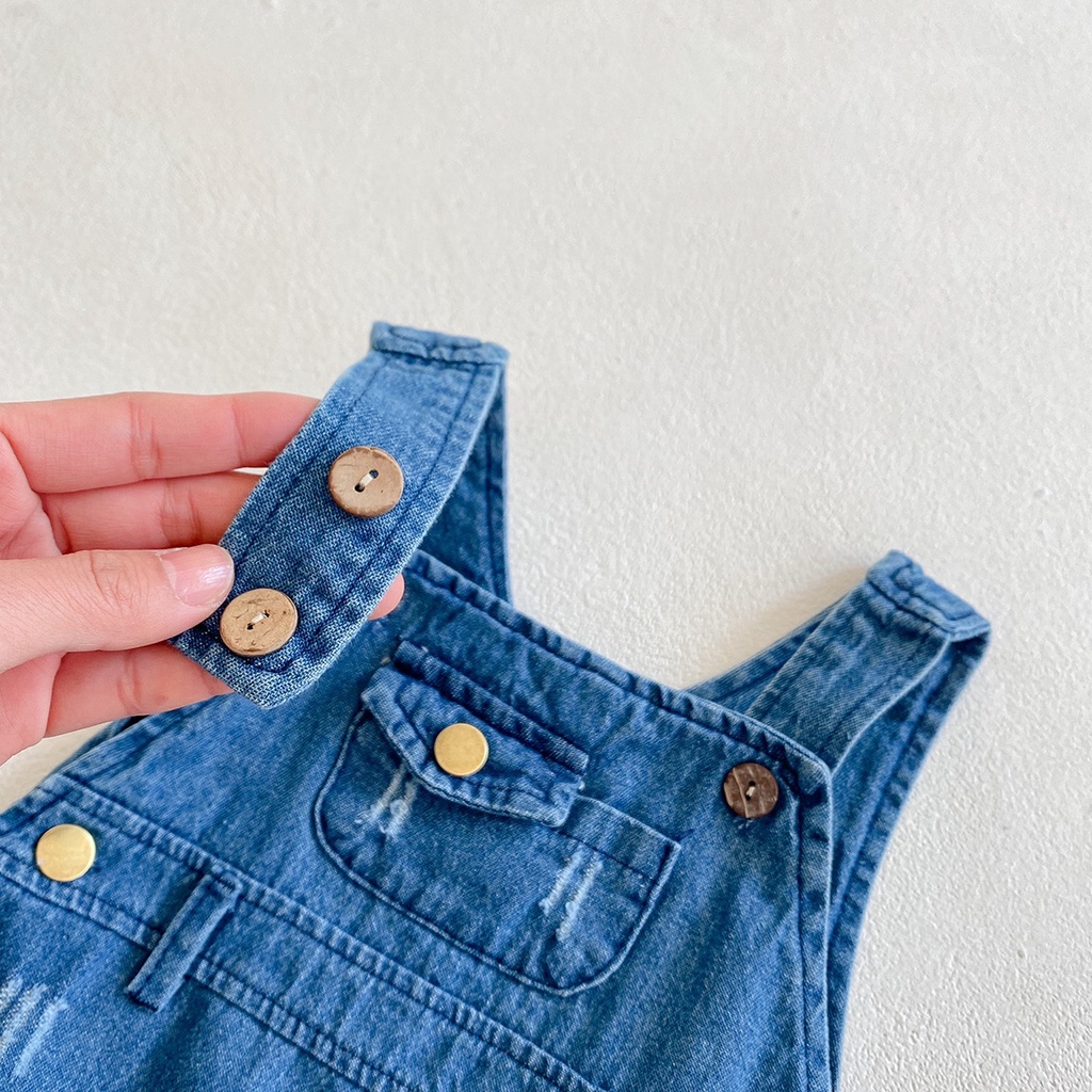 Bộ Áo Liền Quần Denim + Áo Thun Họa Tiết Kẻ Sọc Thời Trang Xuân Hè Dành Cho Bé 2022