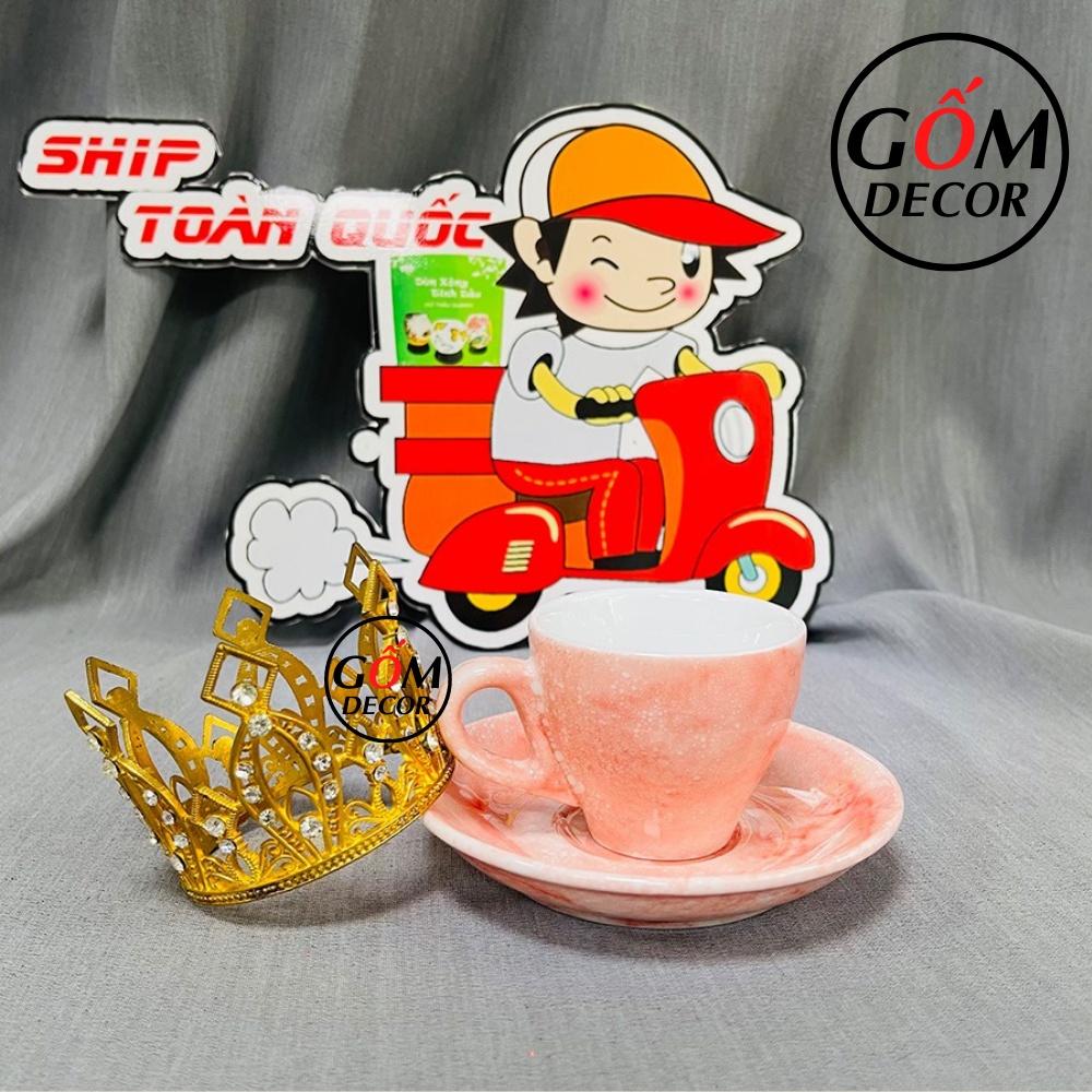 Cốc sứ vân đá Bát Tràng cao cấp - ly cà phê Cappuccino Nhật dung tích 70ml hàng chính hãng
