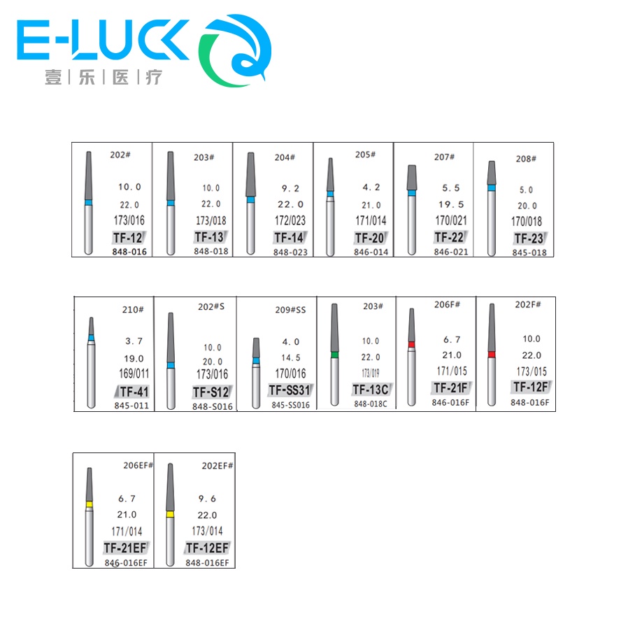 Hộp 10 Mũi Mài Đánh Bóng Răng 1.6mm Dòng TF Tốc Độ Cao Chuyên Dụng Cho Nha Khoa