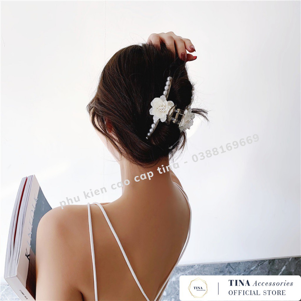 Kẹp Tóc Hoa Đính Ngọc Trai Nhân Tạo TINA Kẹp Ngoạm Sau Đầu Phong Cách Thanh Lịch, Khí Chất Chuẩn Style Hàn Quốc CT65