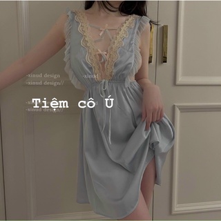 Váy ngủ lụa phối ren cổ V bigsize-có che tên sản phẩm