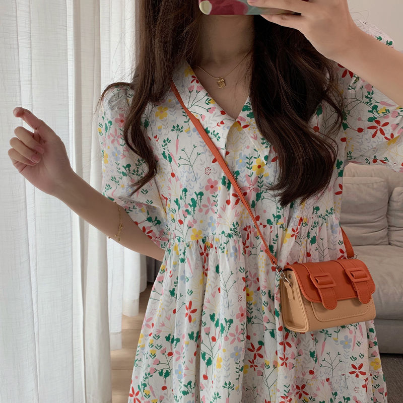 Đầm nữ tay phồng cổ búp bê họa tiết hoa đáng yêu thời trang mùa hè