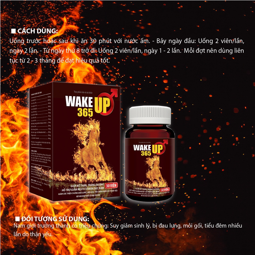 Viên Uống Bổ Thận Tráng Dương Green Heart Pharma Wake Up 365 Lọ 30 viên