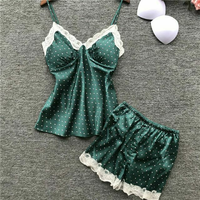 💯✴FREESHIP ĐƠN 150K💯✴ [size M/L/XL _mút đệm ngực ]bộ ngủ lụa sexy, váy ngủ sexy lụa họa tiết chấm bi SLDB160pp | BigBuy360 - bigbuy360.vn