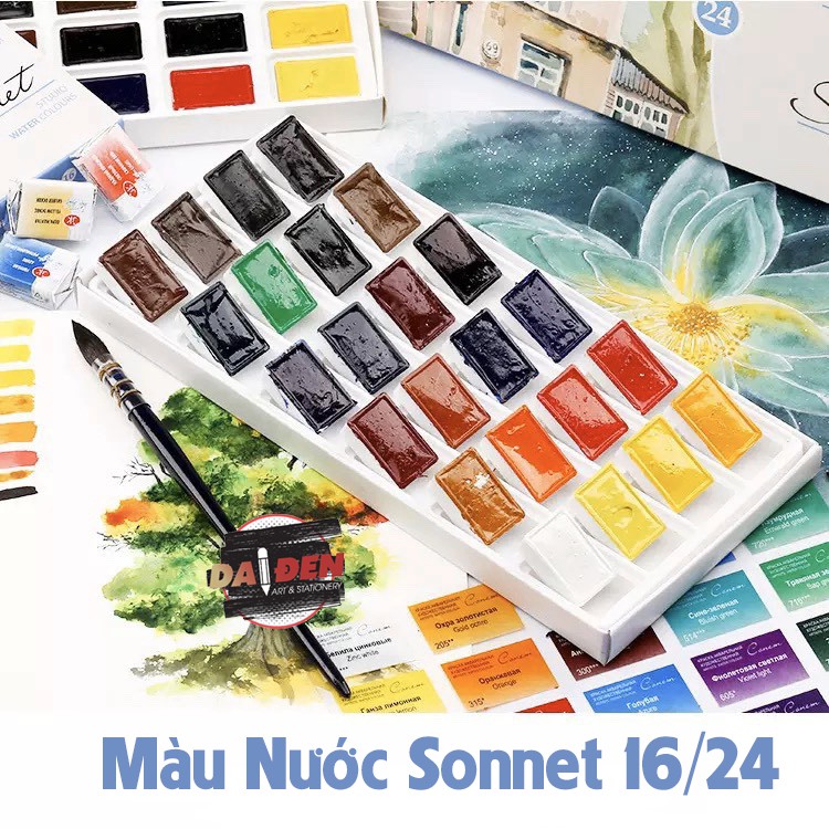 [DA ĐEN] Màu Nước Sonnet 16/24 Màu (Kèm Hộp Gỗ)