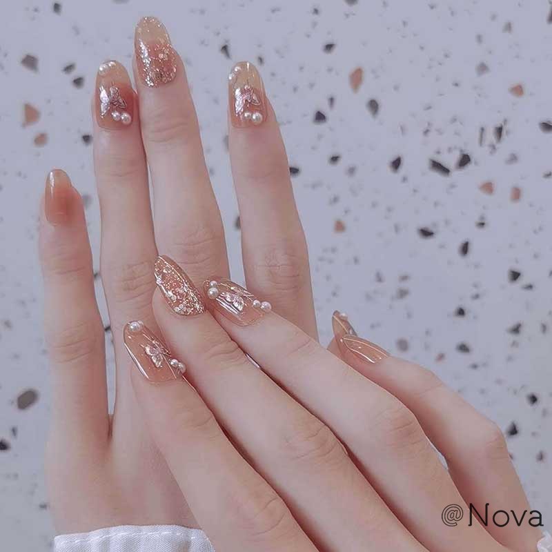 Nova Set 24 Miếng Dán Trang Trí Móng Tay Hình Bướm / Ngọc Trai Xinh Xắn