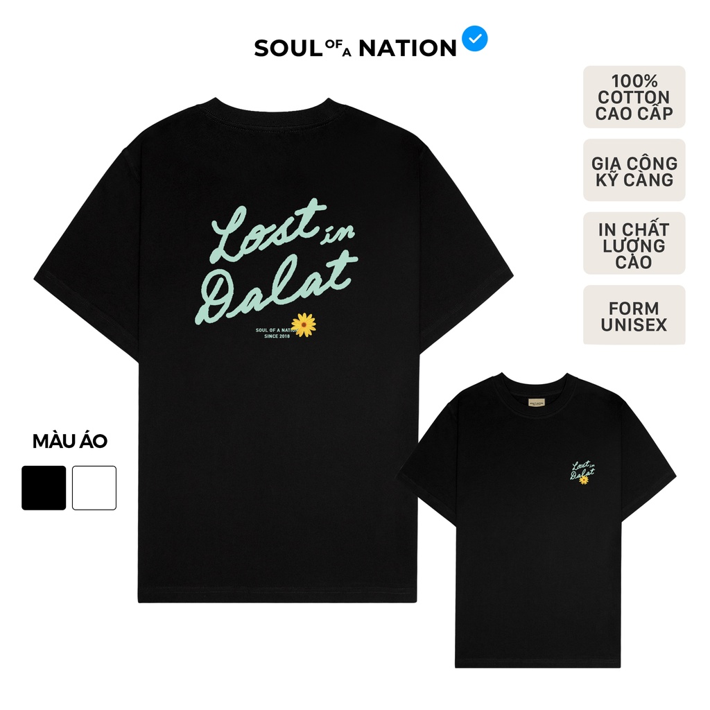Áo thun unisex In Lost in Dalat - Lạc giữa Đà Lạt form basic vải 100% cotton premium cao cấp SOUL OF A NATION - Đen