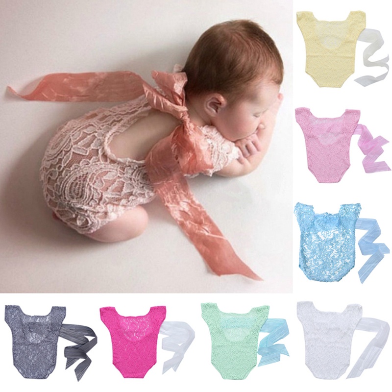 Áo Liền Quần Phối Ren Làm Phụ Kiện Chụp Ảnh Cho Bé Gái Sơ Sinh