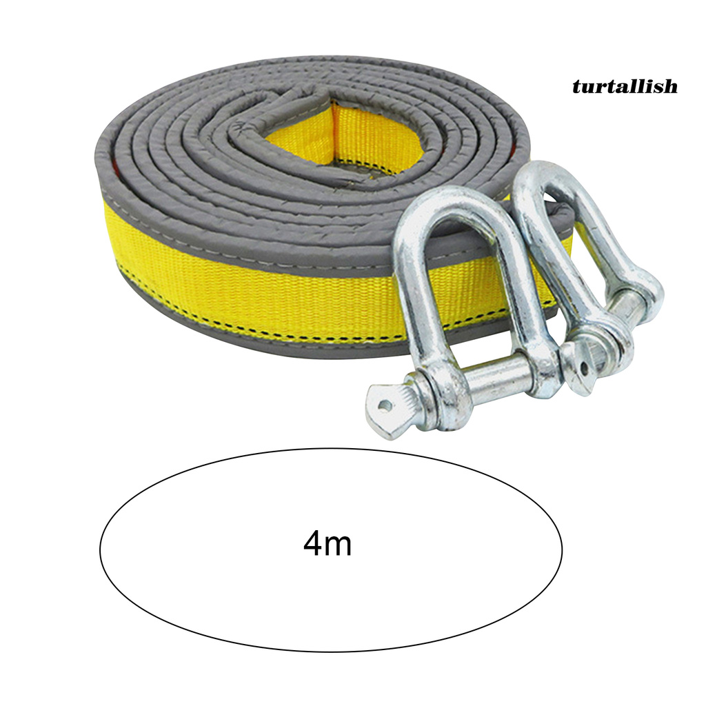 TURTALLISH 3Pcs/Set 4m Tow Strap with U-shaped Hooks Reflective Design Yellow Multifunctional Car Haul Rope for Outdoor