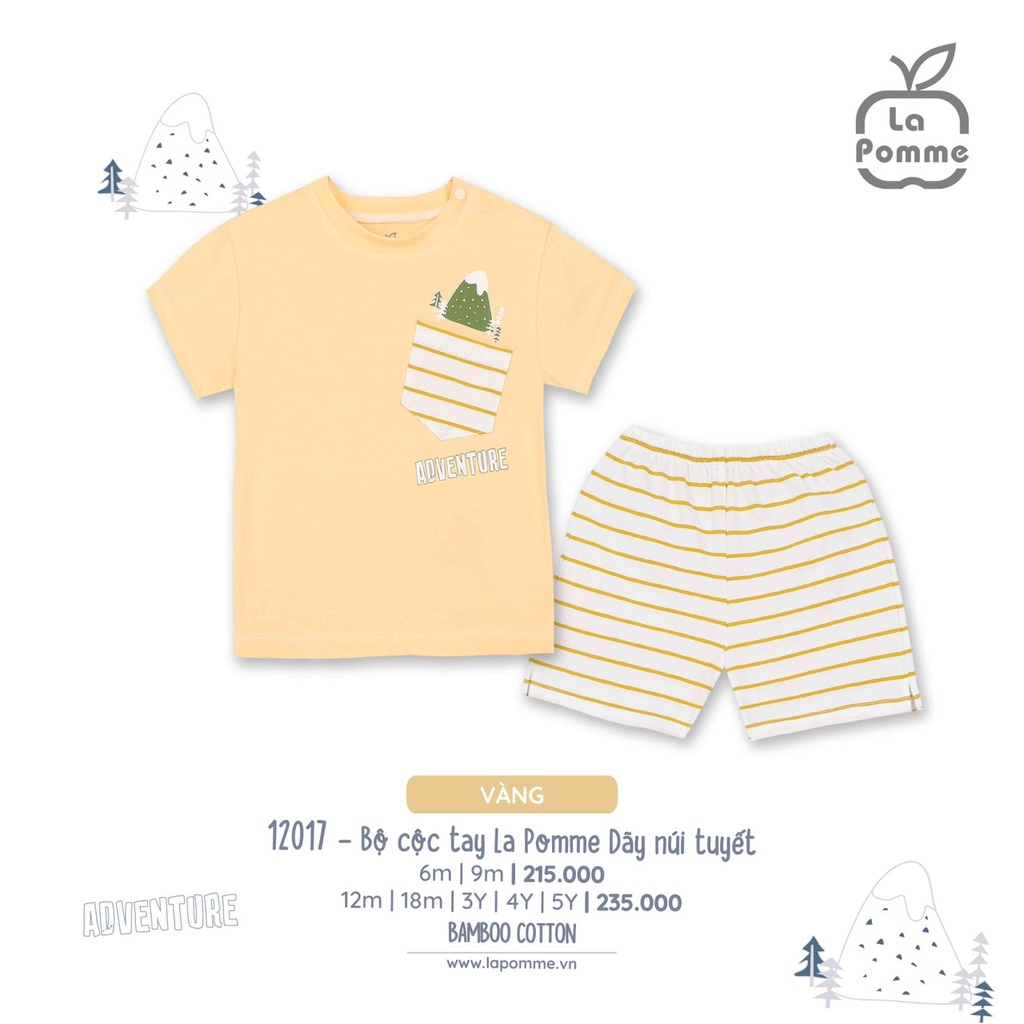 [CHÍNH HÃNG] Bộ cộc tay trẻ em bamboo cotton túi ngực in hình dãy núi tuyết vàng 12017 La Pomme