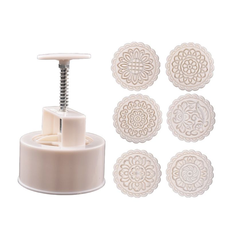 Khuôn Làm Bánh Trung Thu 250g Kèm 6 Con Dấu Hình Hoa Tròn