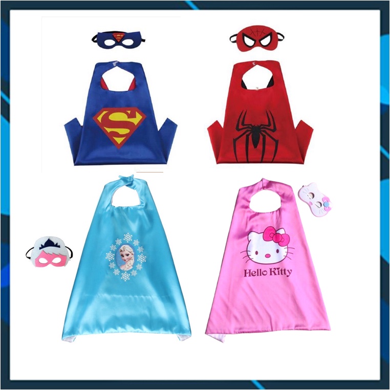 Áo choàng siêu anh hùng - áo choàng siêu nhân Superman - Người nhện - Công chúa Ellsa - Hello Kitty may 2 lớp kèm mặt nạ