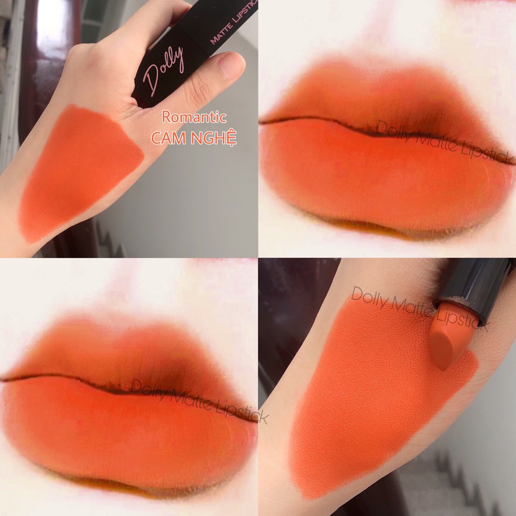 Son sáp lì Dolly Matte Lipstic màu cam nghệ mềm mịn lâu trôi 3.5g