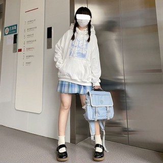 Áo Khoác Sweater Dáng Rộng Phối Nhung Mềm Mại In Hình Gấu Kiểu Nhật Bản Dễ Thương Cho Nữ