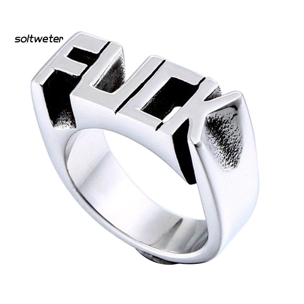 Nhẫn Thép Không Gỉ Khắc Hình Chữ Phong Cách Punk Hiphop Dành Cho Nam Và Nữ