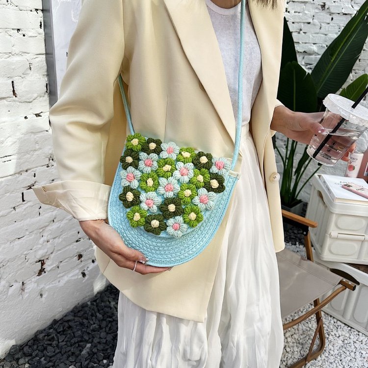 Túi Đeo Chéo Vai Đan Cói Đính Hoa Nhỏ Dễ Thương Thời Trang Mùa Hè Dành Cho Bạn Nữ 2022