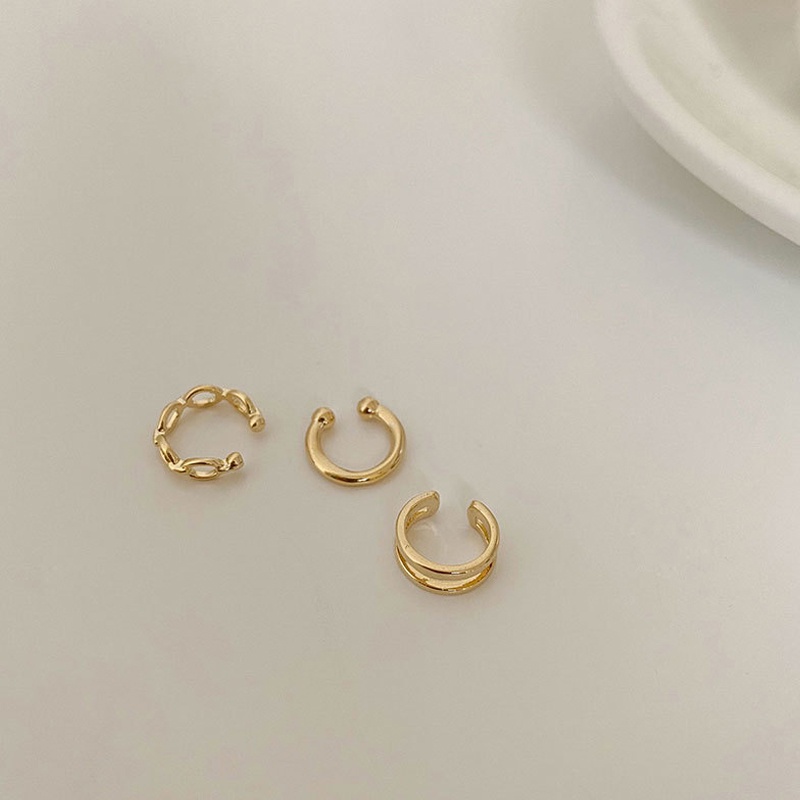 Set 3 khuyên kẹp vành tai bằng kim loại đơn giản thời trang