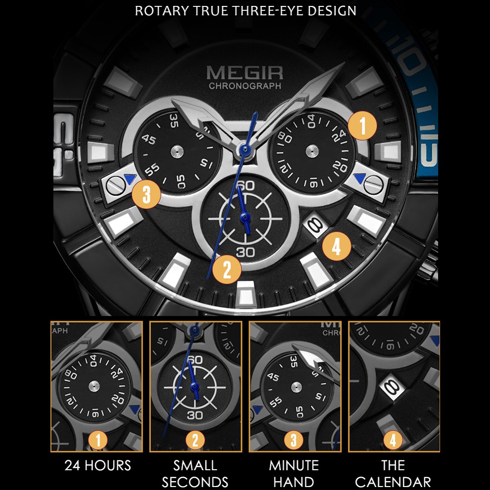 Đồng Hồ Đeo Tay Mặt Tròn Dây Da Chống Nước Thời Trang Dành Cho Nam MEGIR