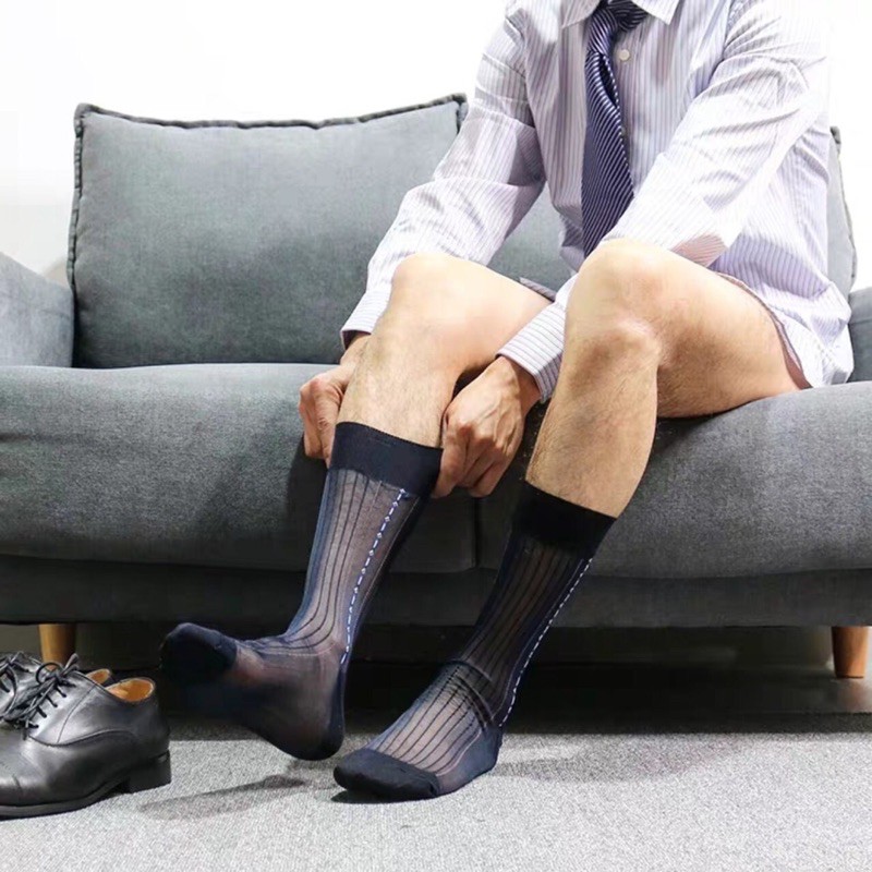 Vớ nam tất nam công sở màu đen cổ cao màu đen sheer socks sheersocks