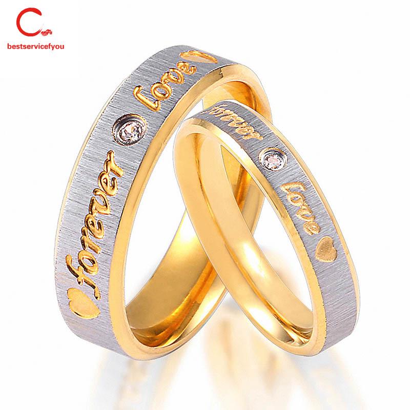 Nhẫn đôi bằng thép titan chữ Forever Love đính đá thời trang