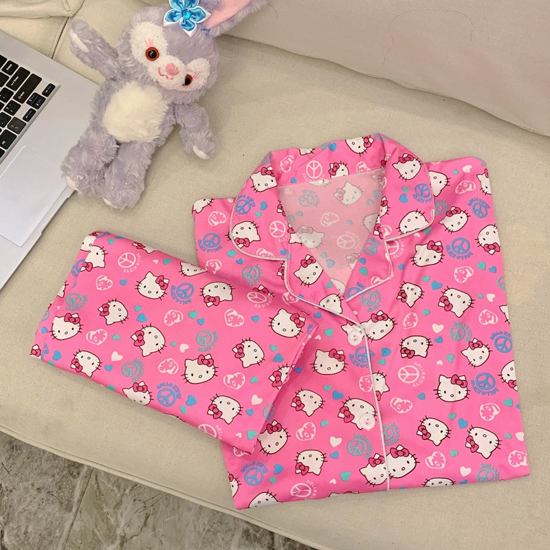 Bộ Đồ Ngủ Dài Tay Cỡ Lớn In Hình Hello Kitty Dành Cho Nữ