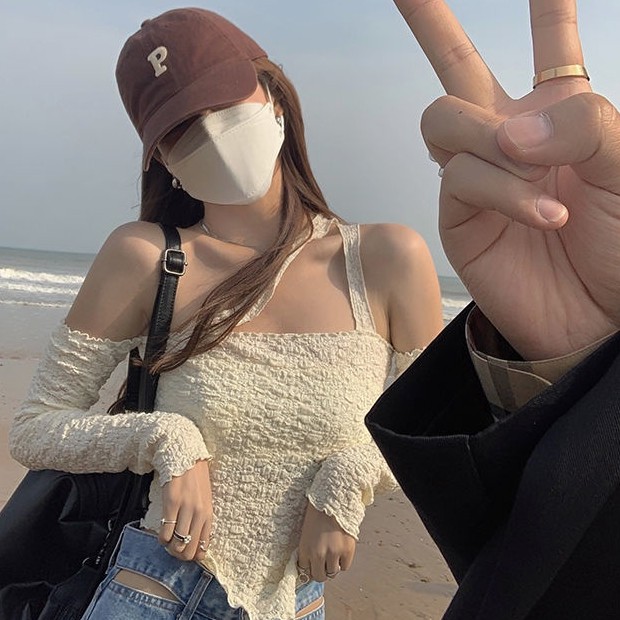 Áo kiểu croptop COZOKC chiffon cổ vạt chéo ôm dáng chống nắng thời trang