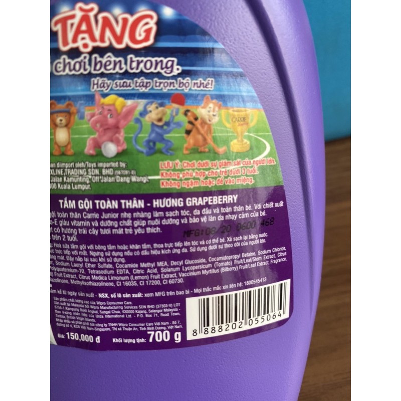 Sữa tắm gội toàn thân cho bé Carrie Junior- Hương Grapeberry 700g