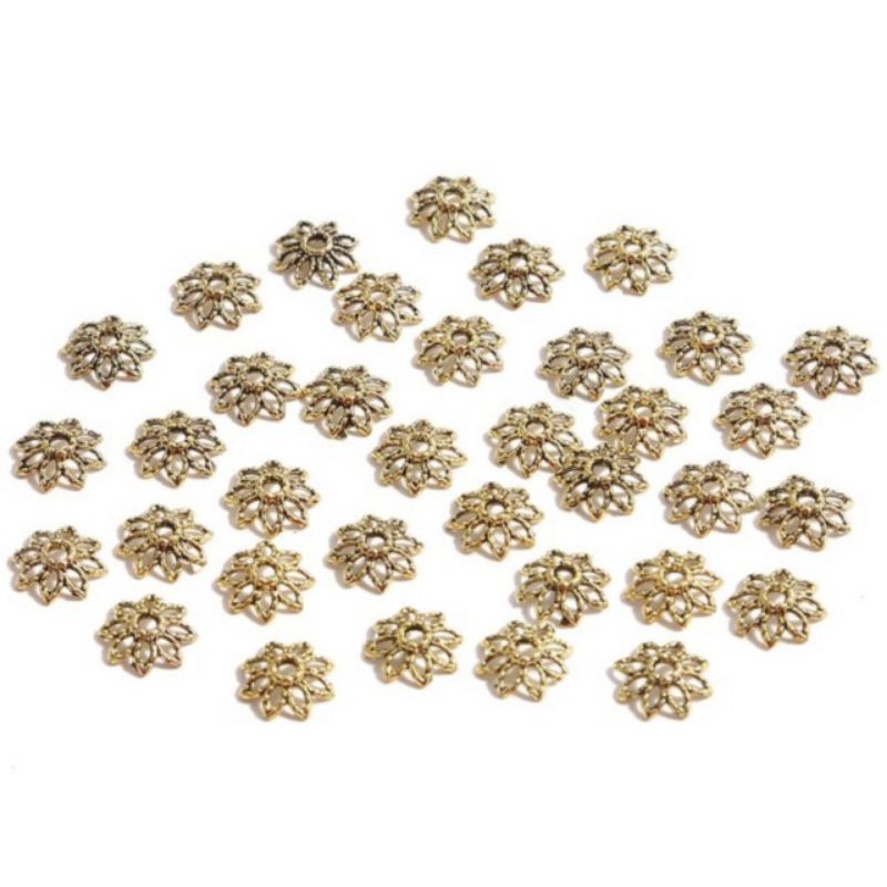 set 10 chụp đầu hạt cườm hình hoa bằng kim loại làm thủ công trang sức, cài tóc