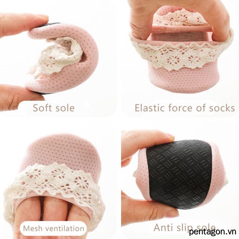 Vớ Ren Mềm Chống Trượt Màu Trơn Dành Cho Em Bé Tập Đi