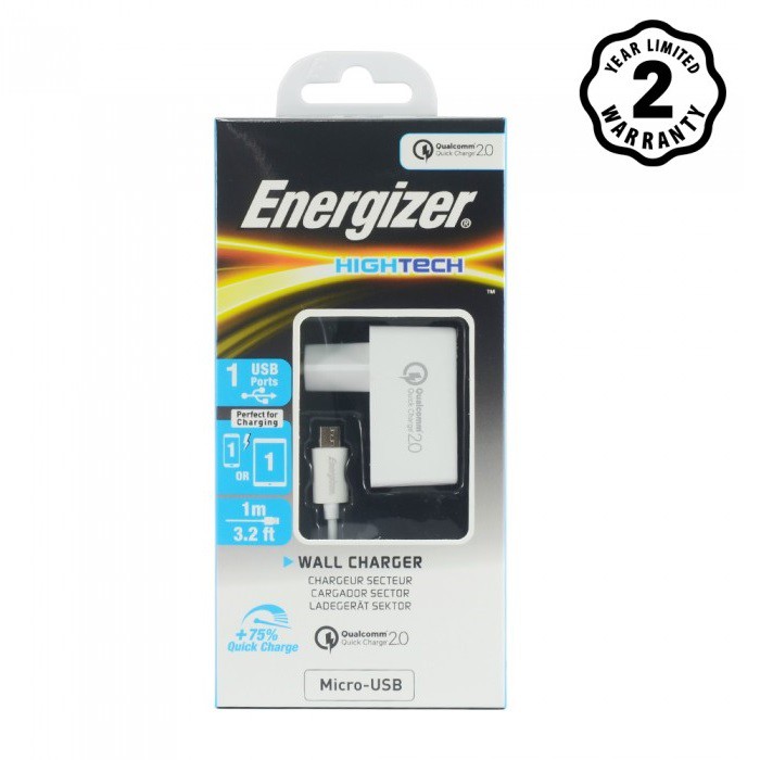 Sạc Energizer QuickCharge Qualcomm 2.0 + Kèm cáp Micro USB - ACW1QEUHMC3