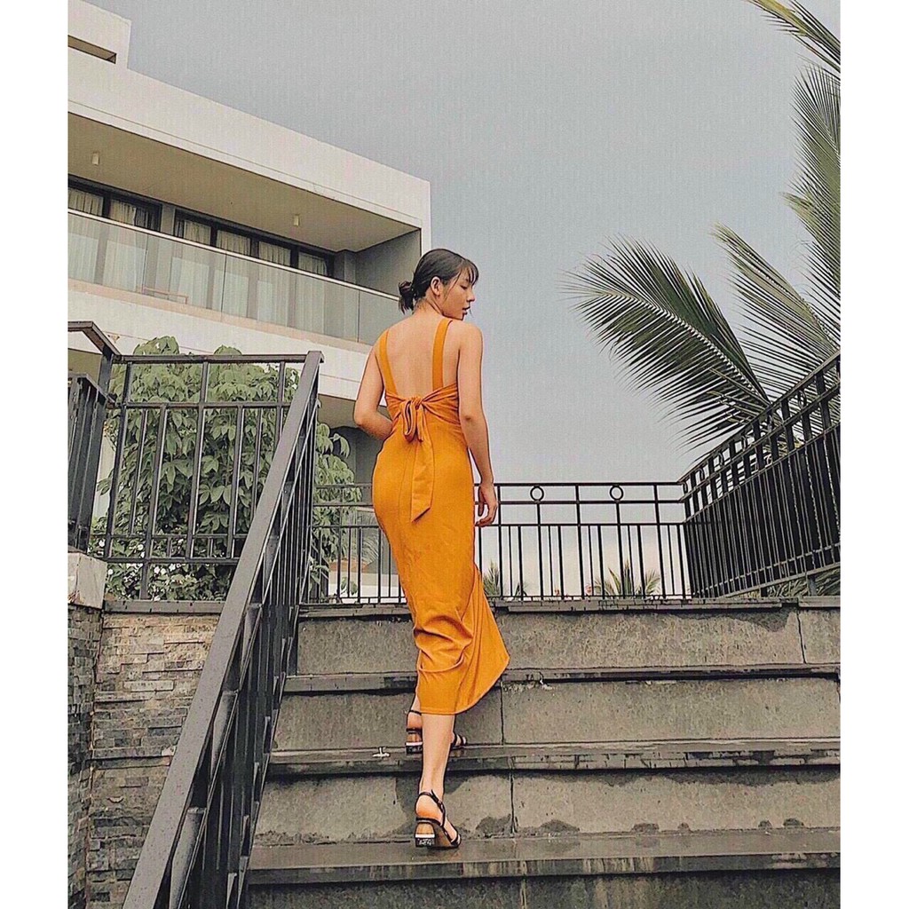 Đầm Maxi Đi Biển Vàng Nghệ Hai Dây Nơ Sau [Ảnh Thật Cuối] - DM935 | BigBuy360 - bigbuy360.vn