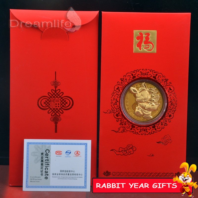 (20 Mẫu Mã) Phong Bì Đỏ Đồng Xu Dày Hình Thỏ May Mắn 2023 Lá Vàng Đỏ Angpao