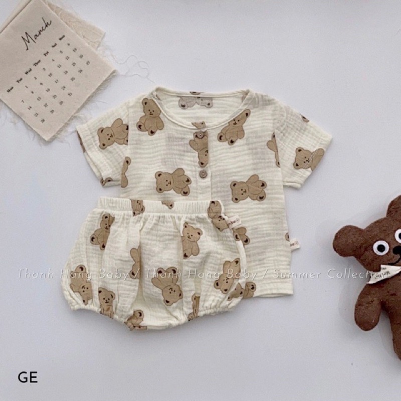 vải xô muslin cao cấp mềm mịn hình con gấu teddy béo đáng yêu
